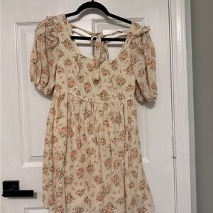 Altar'd State Floral Puff Sleeve Mini Dress - Cream and Pink